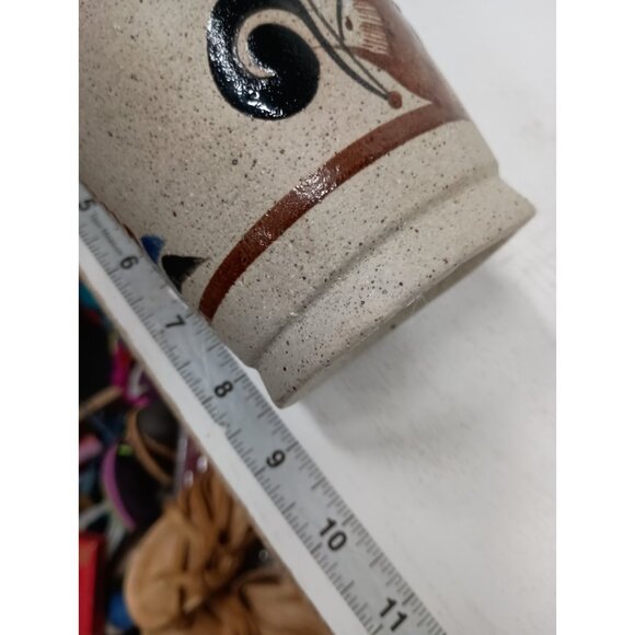 VTG Tonala Pottery Stoneware Hand Painted Floral Bird Vase Mexican Folk Art - Picture 9 of 9